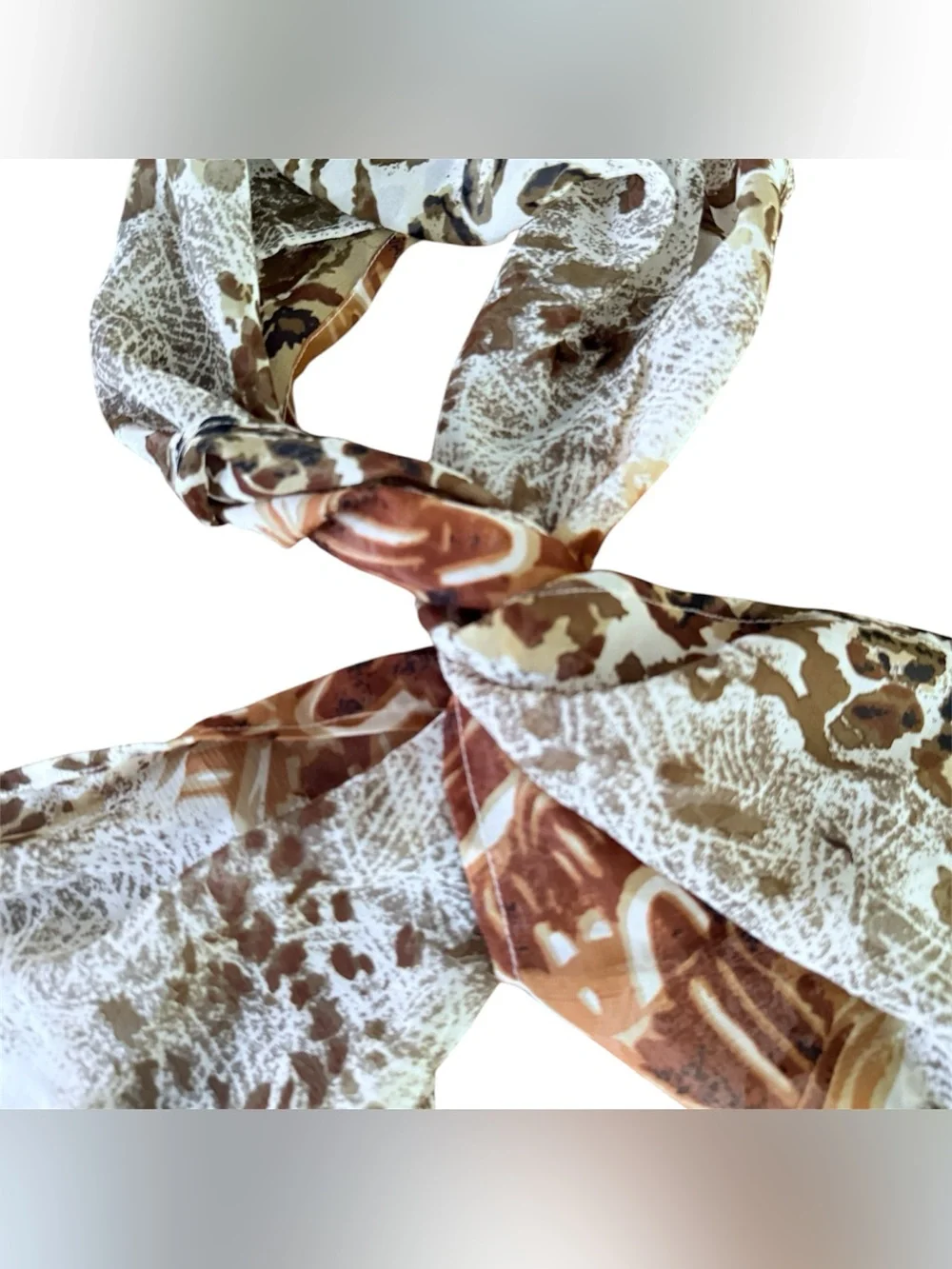 Vintage Sheer Animal Print Head Scarf, Oblong Bohemian Scarf Accessory, 45” Long